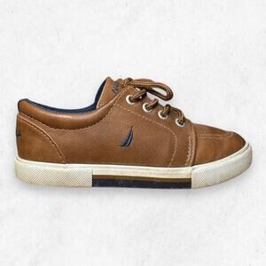 Nautica Berrian Sneaker Shoes Tan White Moc Toe Lace Up Low Top Boys Size 12